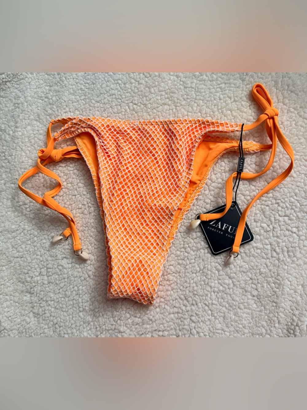 ZAFUL Orange Mesh Tie-Side Bikini Bottom. Size Large